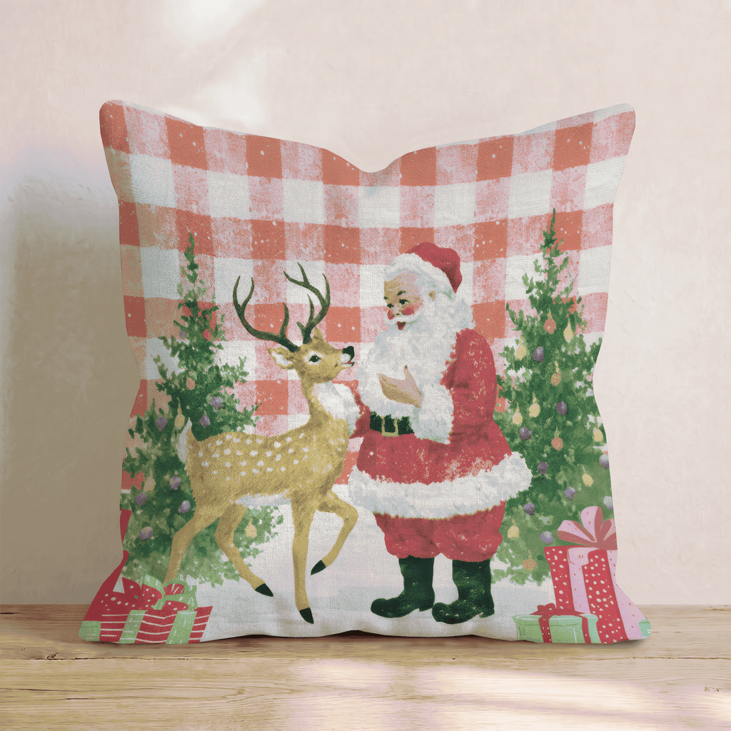 50s Tablecloth Santa Throw Pillow - Hillcroft Home