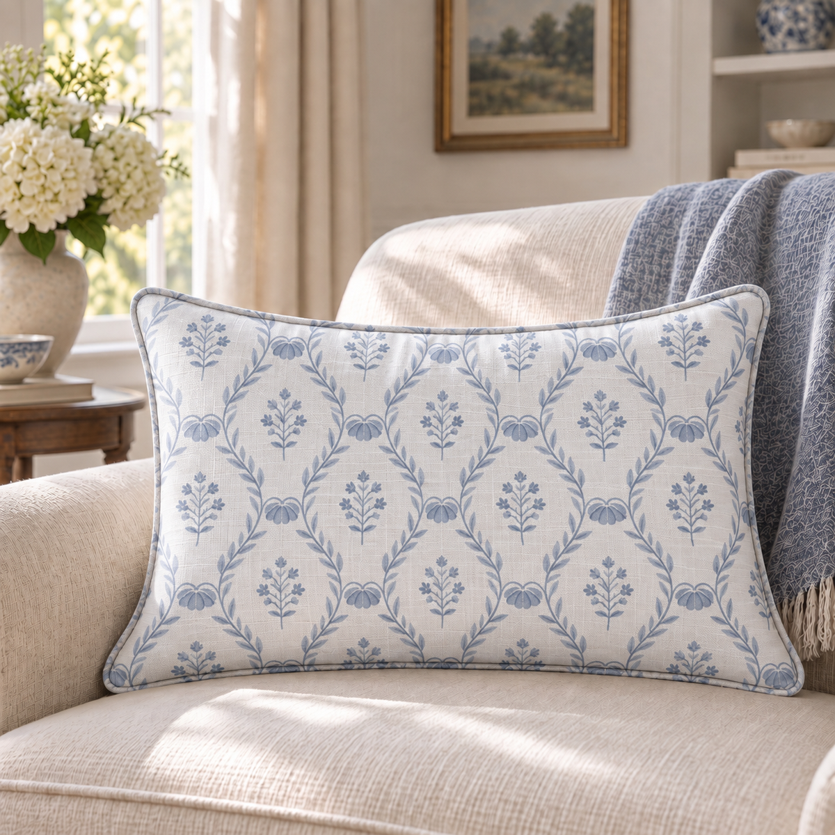 Clematis Delft Throw Pillow