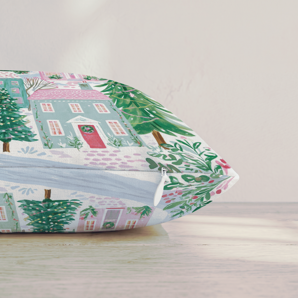 Pastel Hillside Village Throw Pillow — Pillow Edge Zipper | hh:zipper:colorfix-20261006