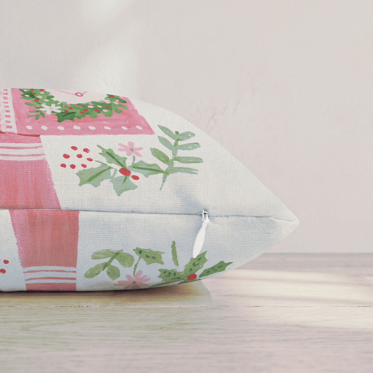 Candy Cane Mailbox Wreath Throw Pillow — Pillow Edge Zipper | hh:zipper:colorfix-20261006