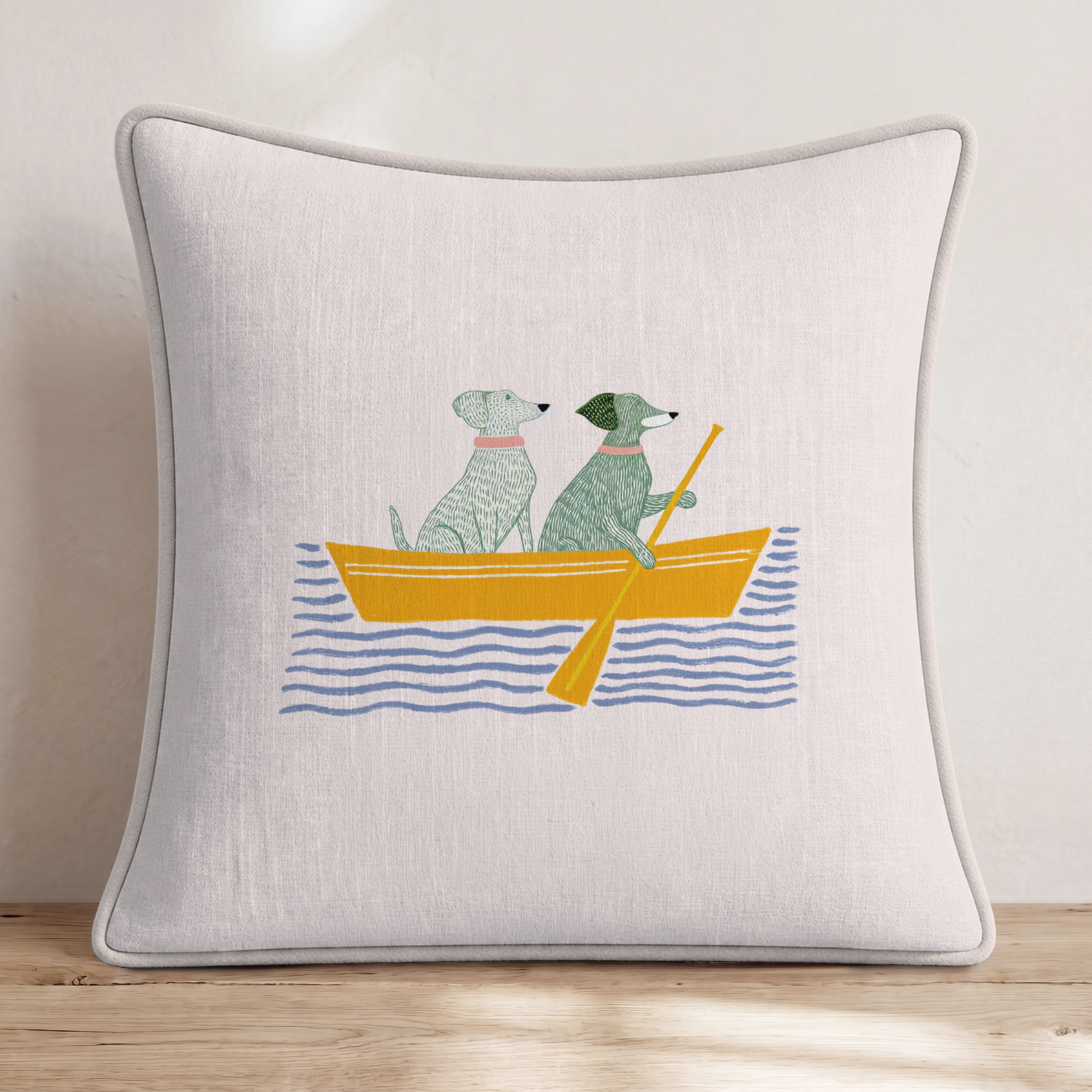 Paddle Pooches Throw Pillow — Piping
