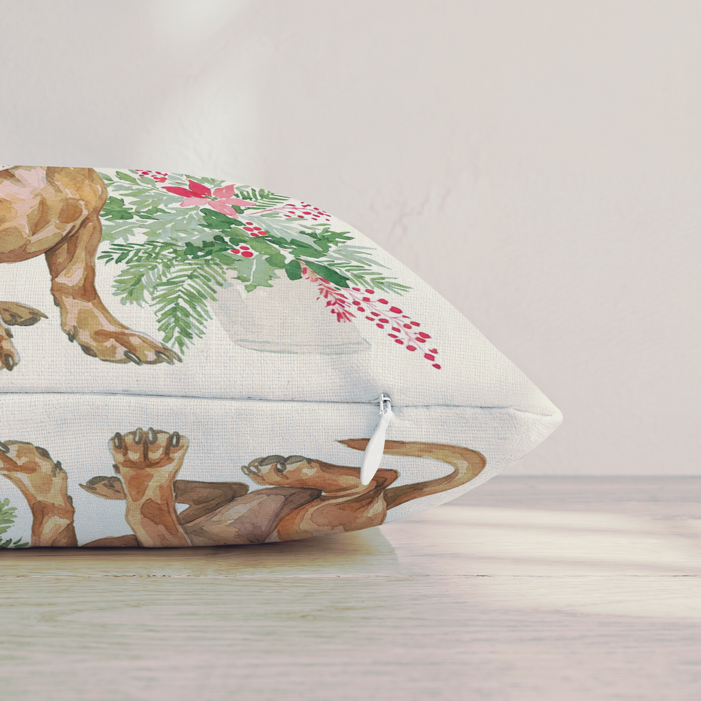 Poinsettia Bandana Dachshund Throw Pillow — Pillow Edge Zipper | hh:zipper:colorfix-20261006