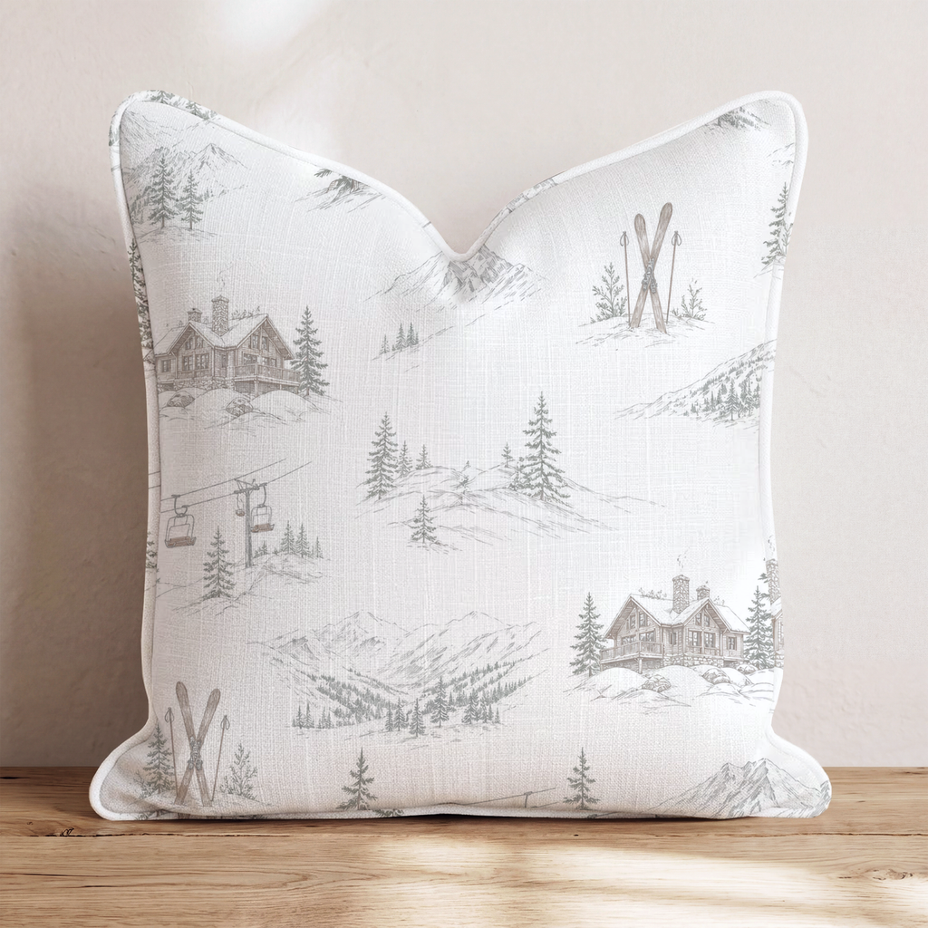 Mountain Lodge Toile Throw Pillow — Chopped 24x24 Piping