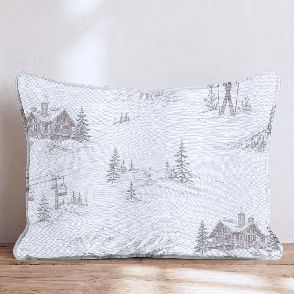 Mountain Lodge Toile Throw Pillow — Lumbar 14x20 Piping