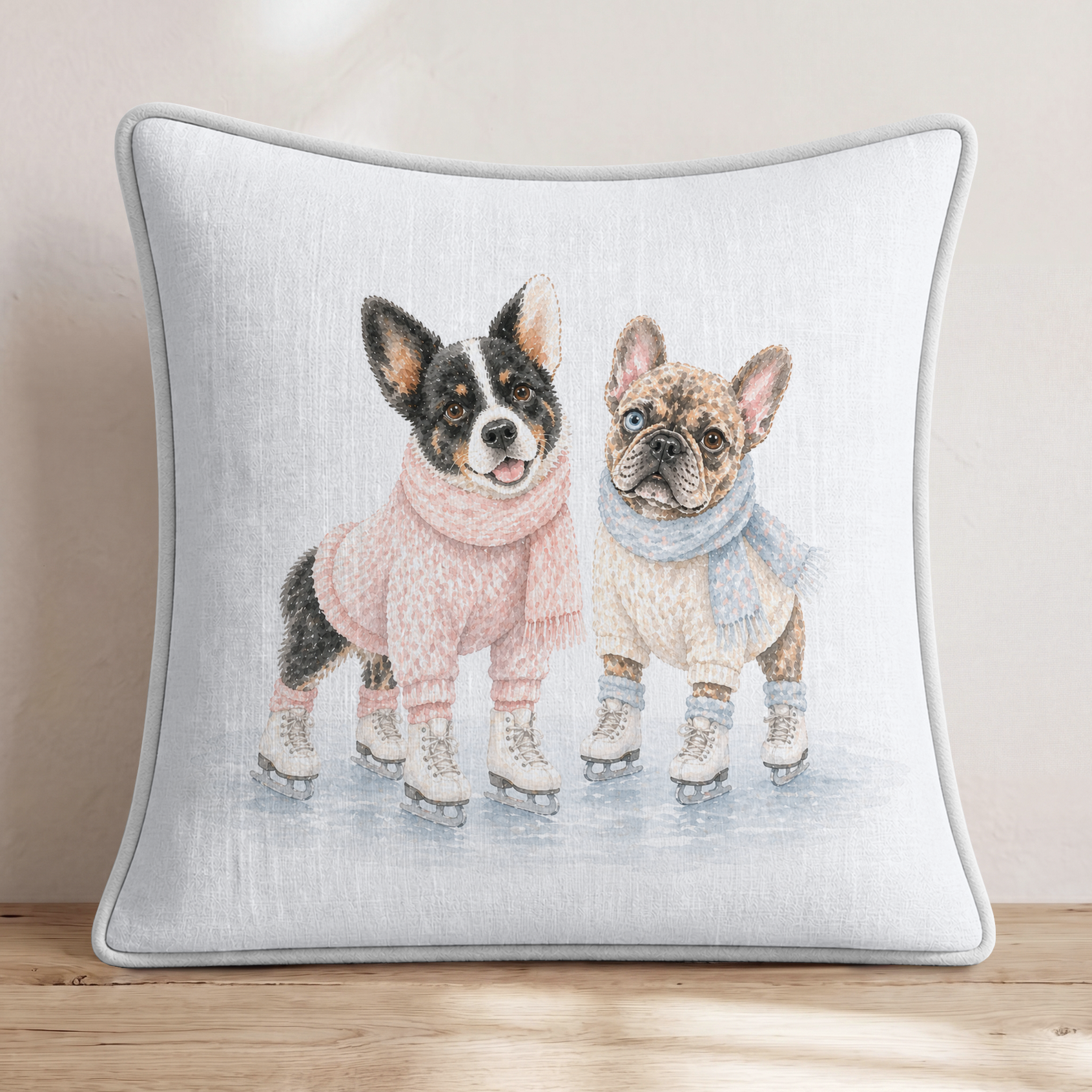 Best Buds Ice Skate Throw Pillow — Piping