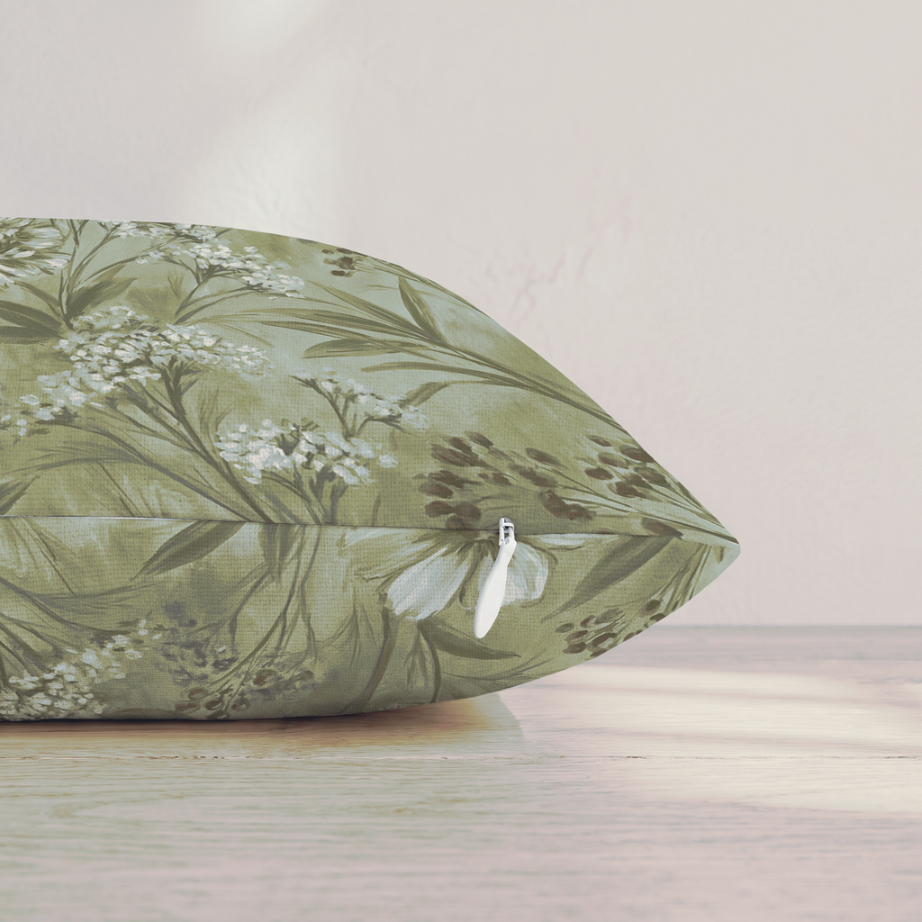 Olive Wildflower Throw Pillow — Pillow Edge Zipper | hh:zipper:colorfix-20261006
