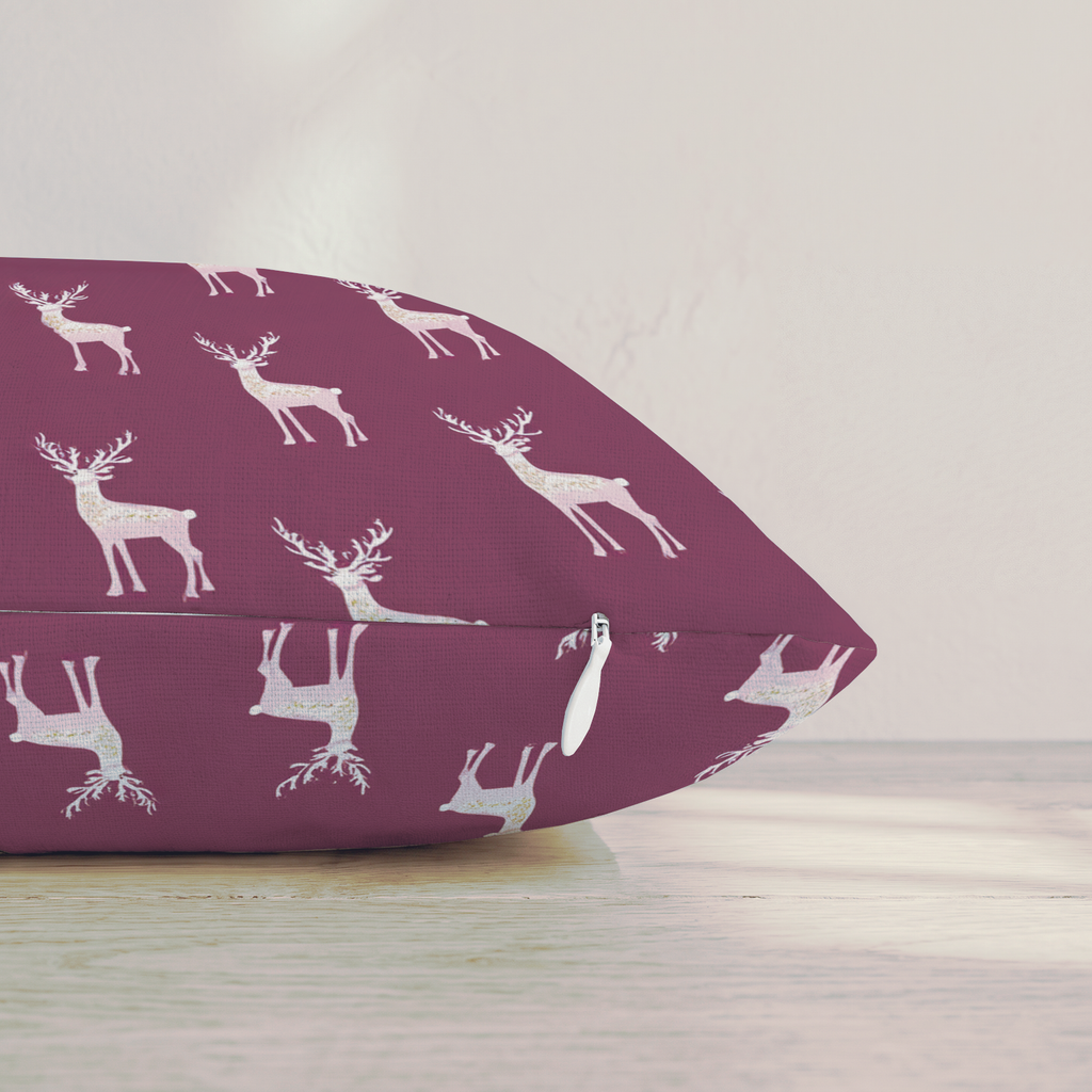 Pastel and Merlot Reindeer Throw Pillow — Pillow Edge Zipper | hh:zipper:colorfix-20261006