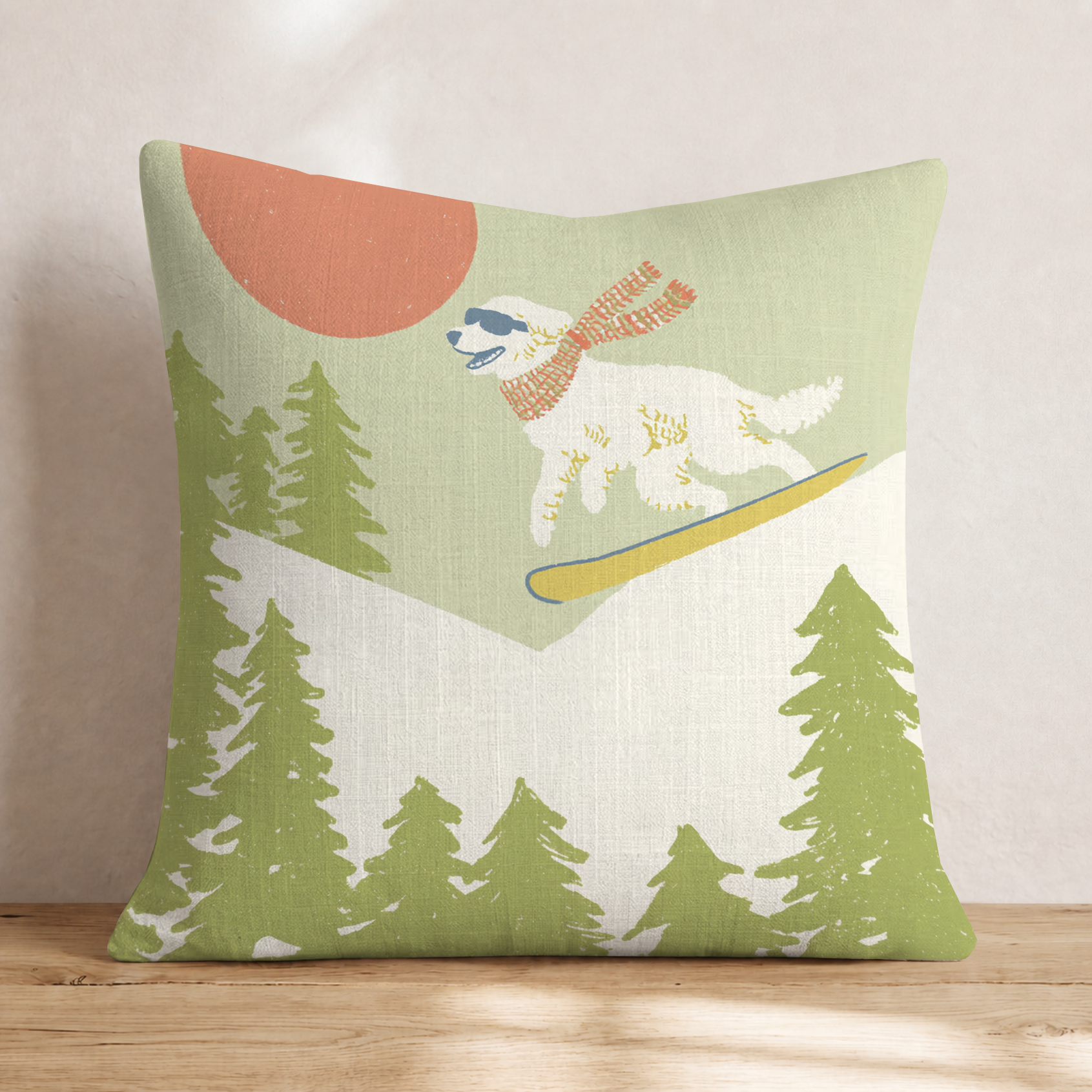 Snowboard Pup Throw Pillow — Knife Edge