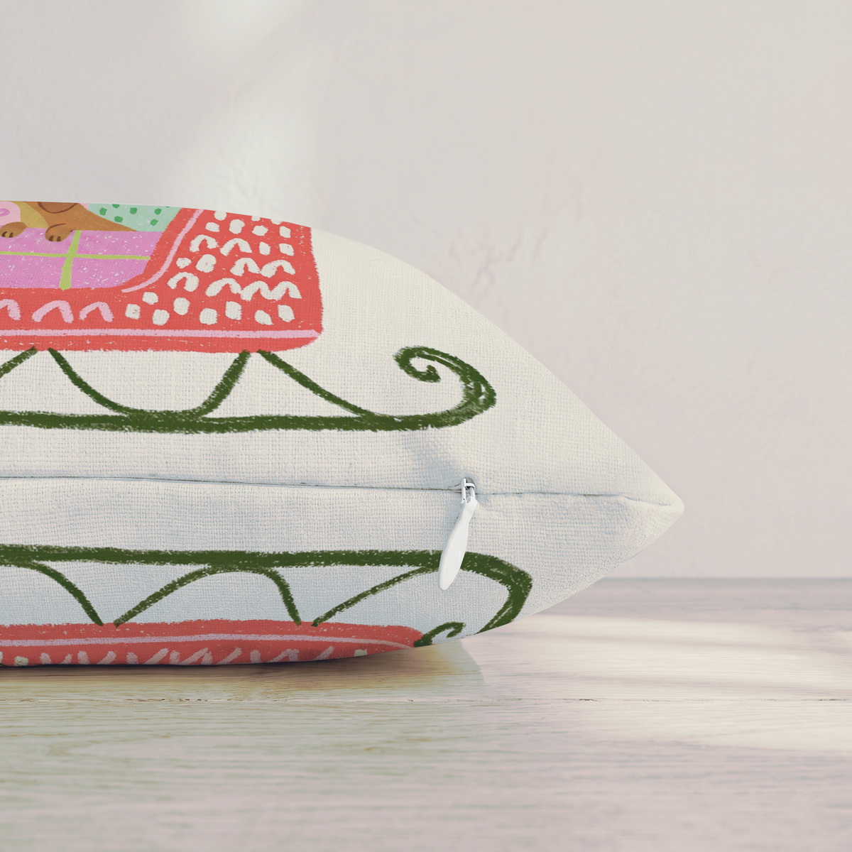 Dachshund Gift Sleigh Throw Pillow — Pillow Edge Zipper | hh:zipper:colorfix-20261006