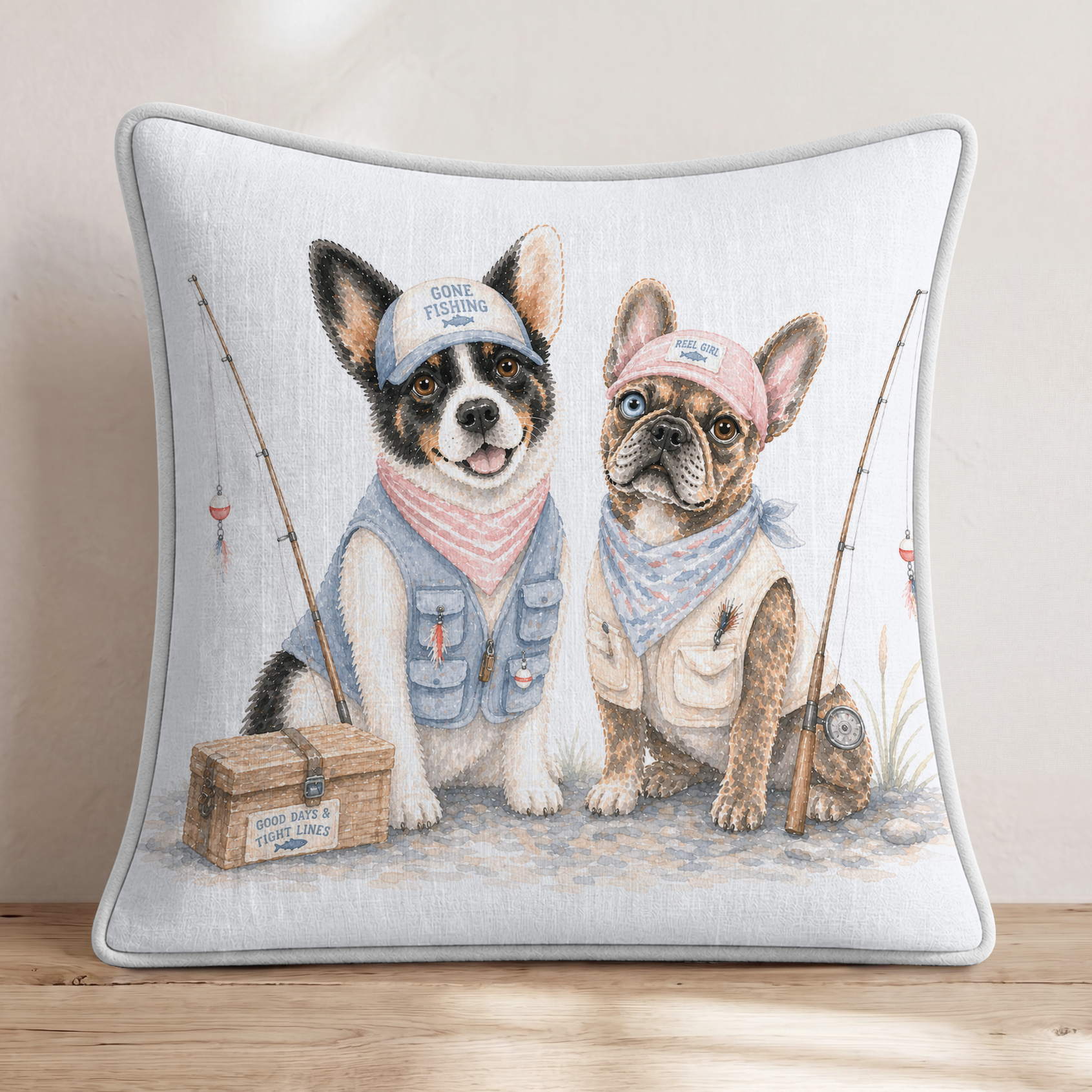 Best Buds Fishing Throw Pillow — Piping