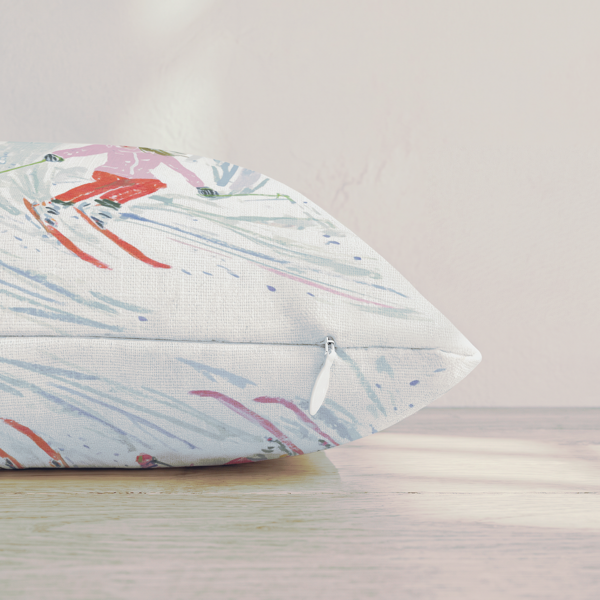 Downhill Skiers Slope Throw Pillow — Pillow Edge Zipper | hh:zipper:colorfix-20261006