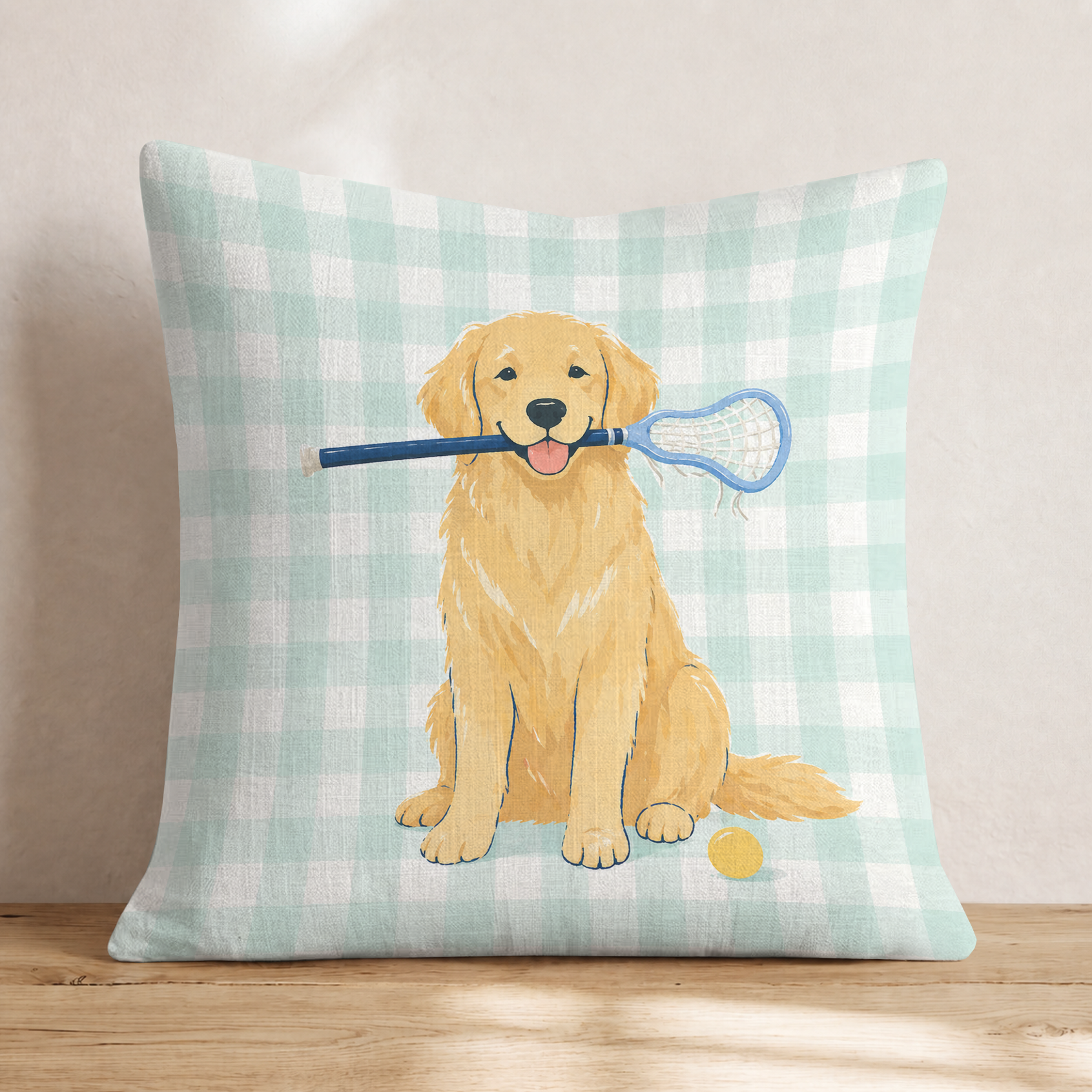 Golden Retriever Lacrosse Throw Pillow — Knife Edge