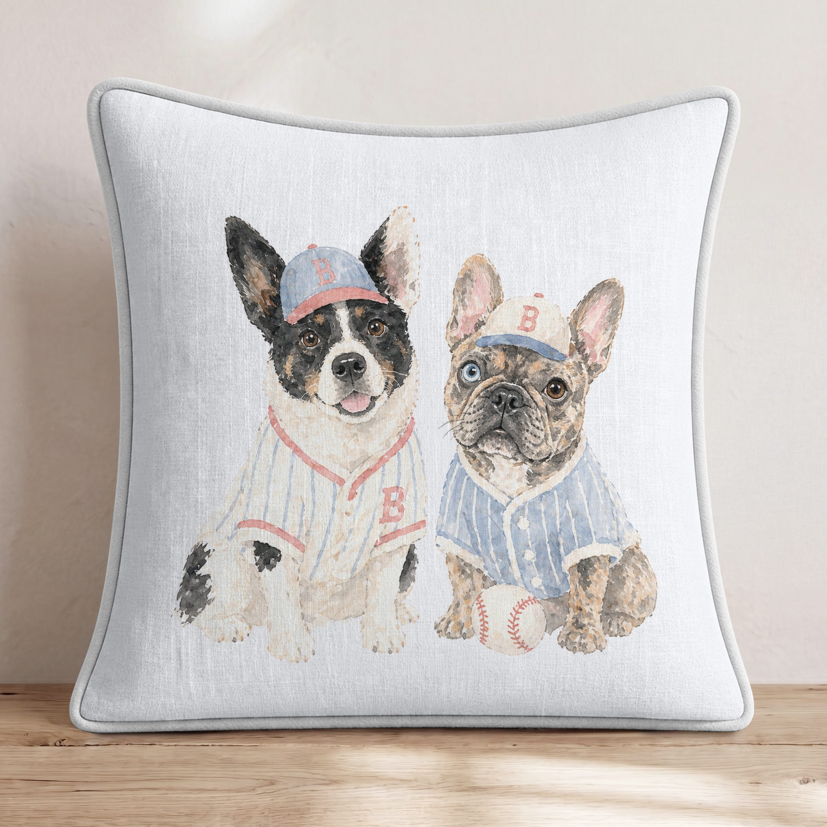Best Buds Baseball Throw Pillow — Piping