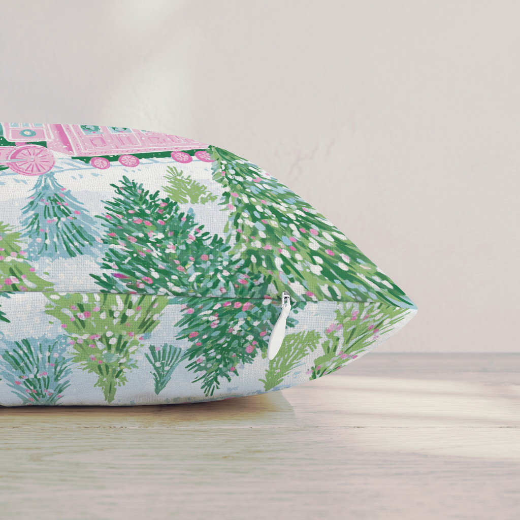 Pastel Wreath Train Throw Pillow — Pillow Edge Zipper | hh:zipper:colorfix-20261006