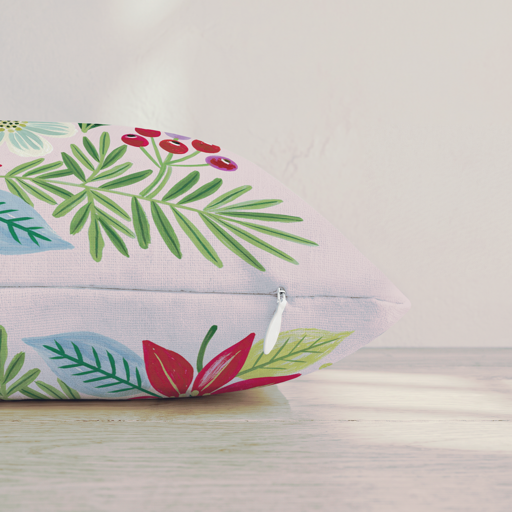Crimson Poinsettia Sprig Throw Pillow — Pillow Edge Zipper | hh:zipper:colorfix-20261006