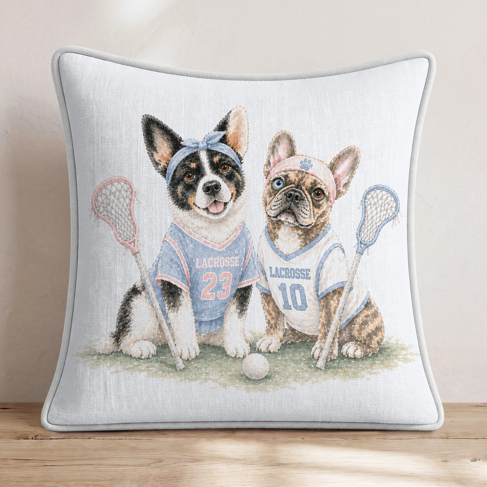Best Buds Lacrosse Throw Pillow — Piping