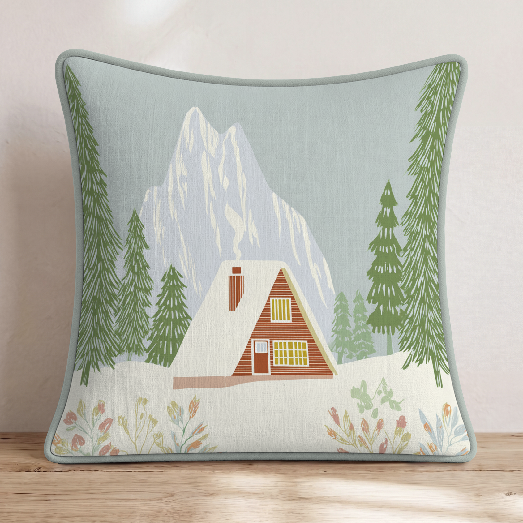 Cabin Core Throw Pillow — Piping