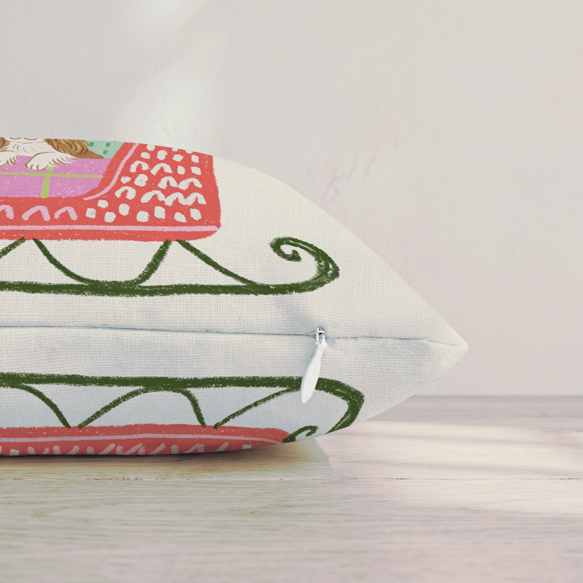 Cavalier King Charles Spaniel Gift Sleigh Throw Pillow — Pillow Edge Zipper | hh:zipper:colorfix-20261006