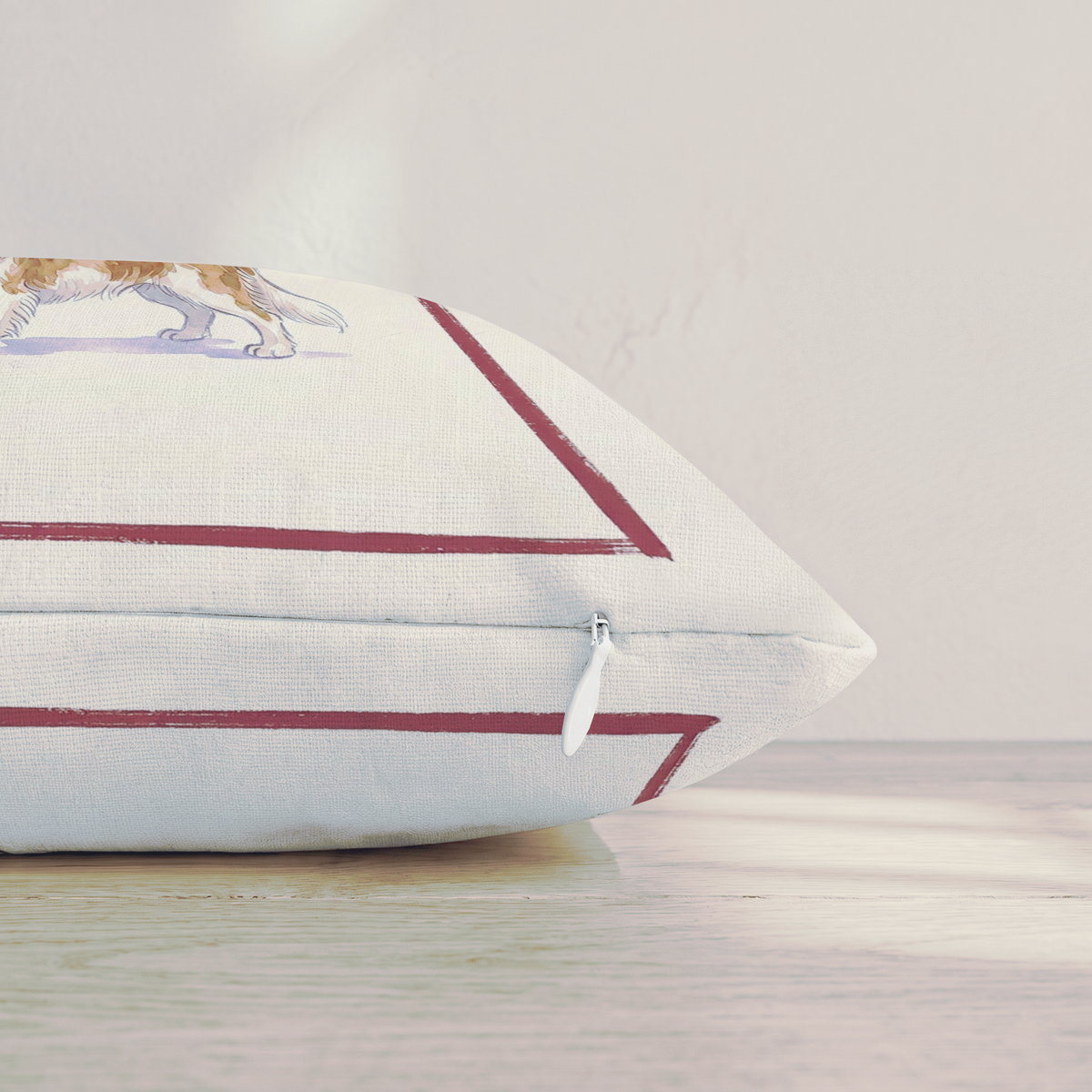 Red Wine Cavalier King Charles Spaniel Throw Pillow — Pillow Edge Zipper | hh:zipper:colorfix-20261006