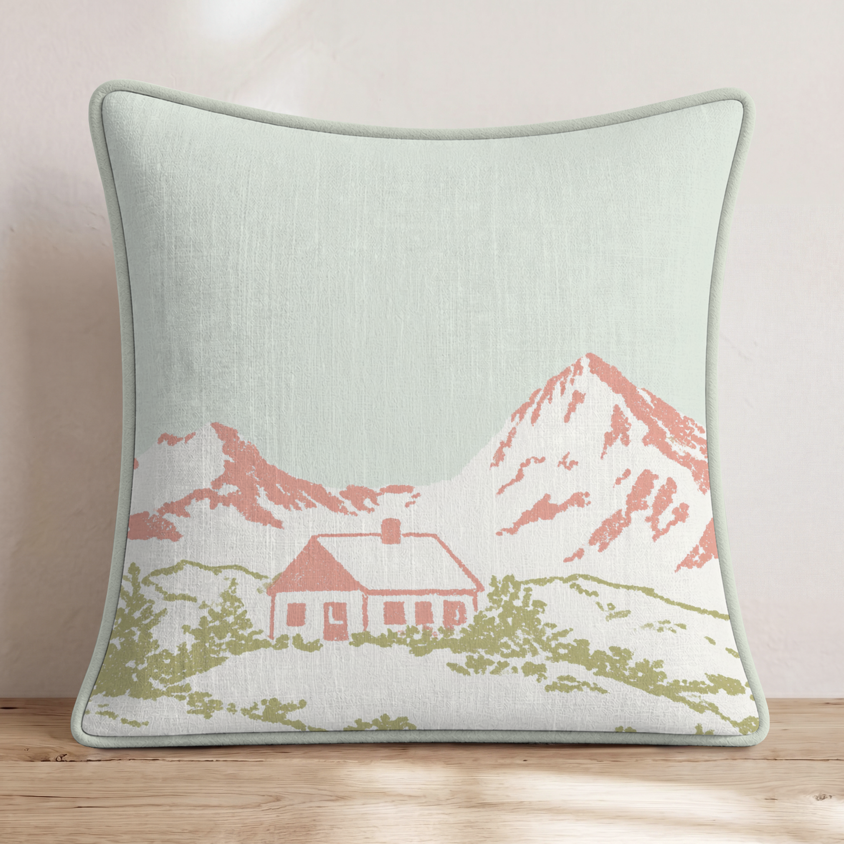 My Mountain Home Throw Pillow — Piping