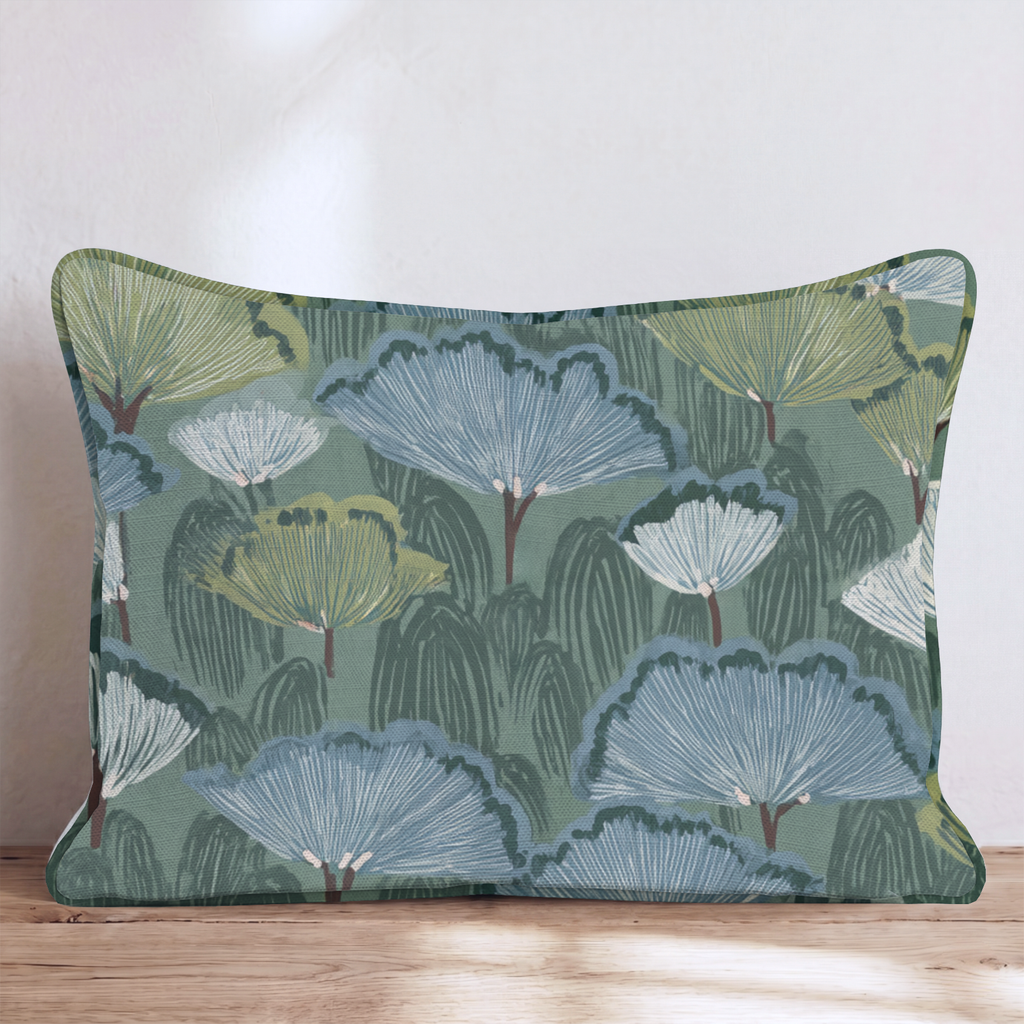 Floral Fan Throw Pillow — Lumbar 14x20 Piping
