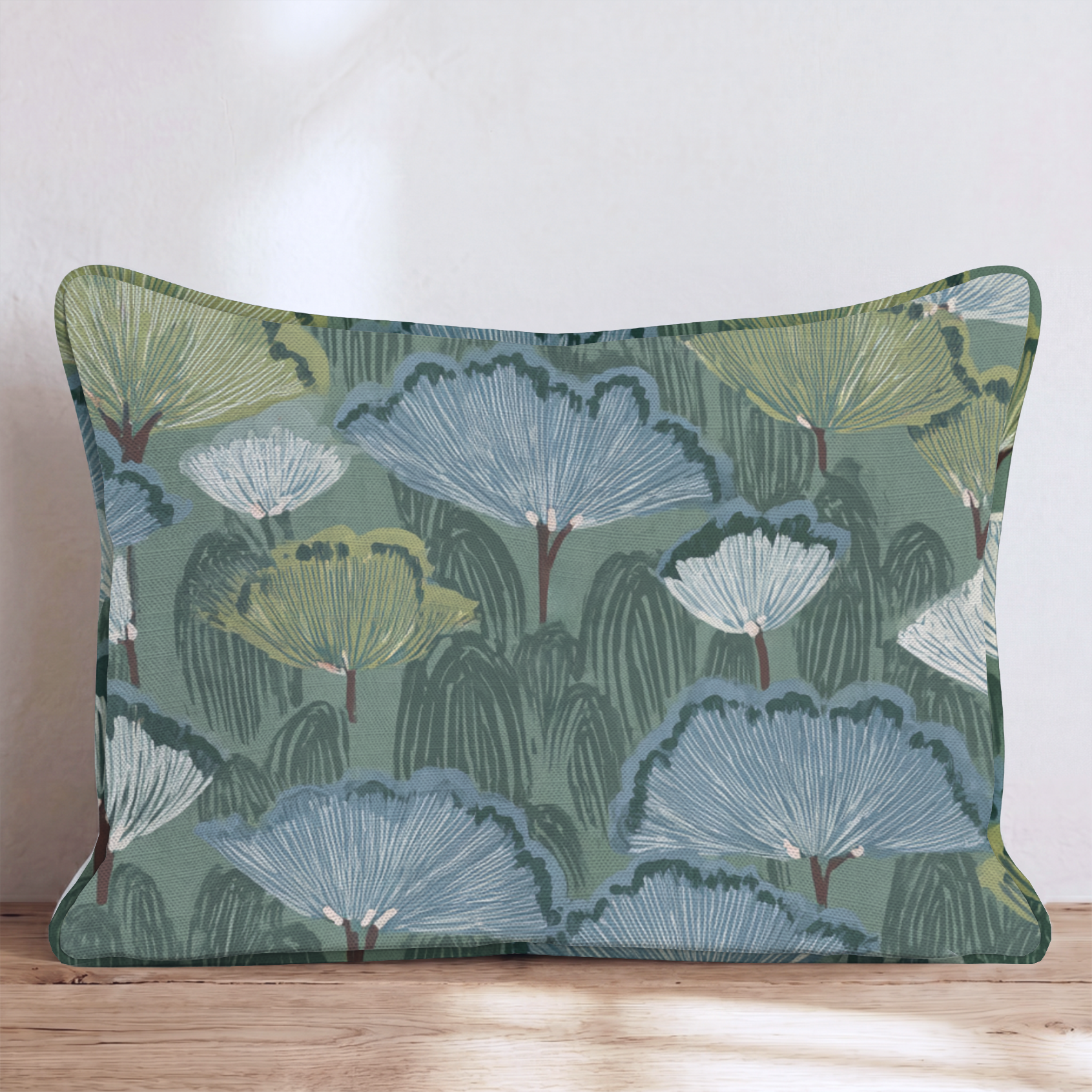 Floral Fan Throw Pillow — Lumbar 14x20 Piping