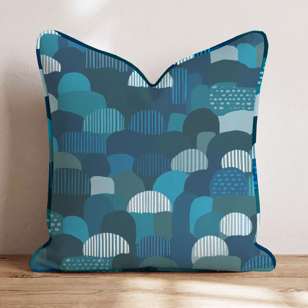 Cobalt Edge Two Throw Pillow — Chopped 24x24 Piping