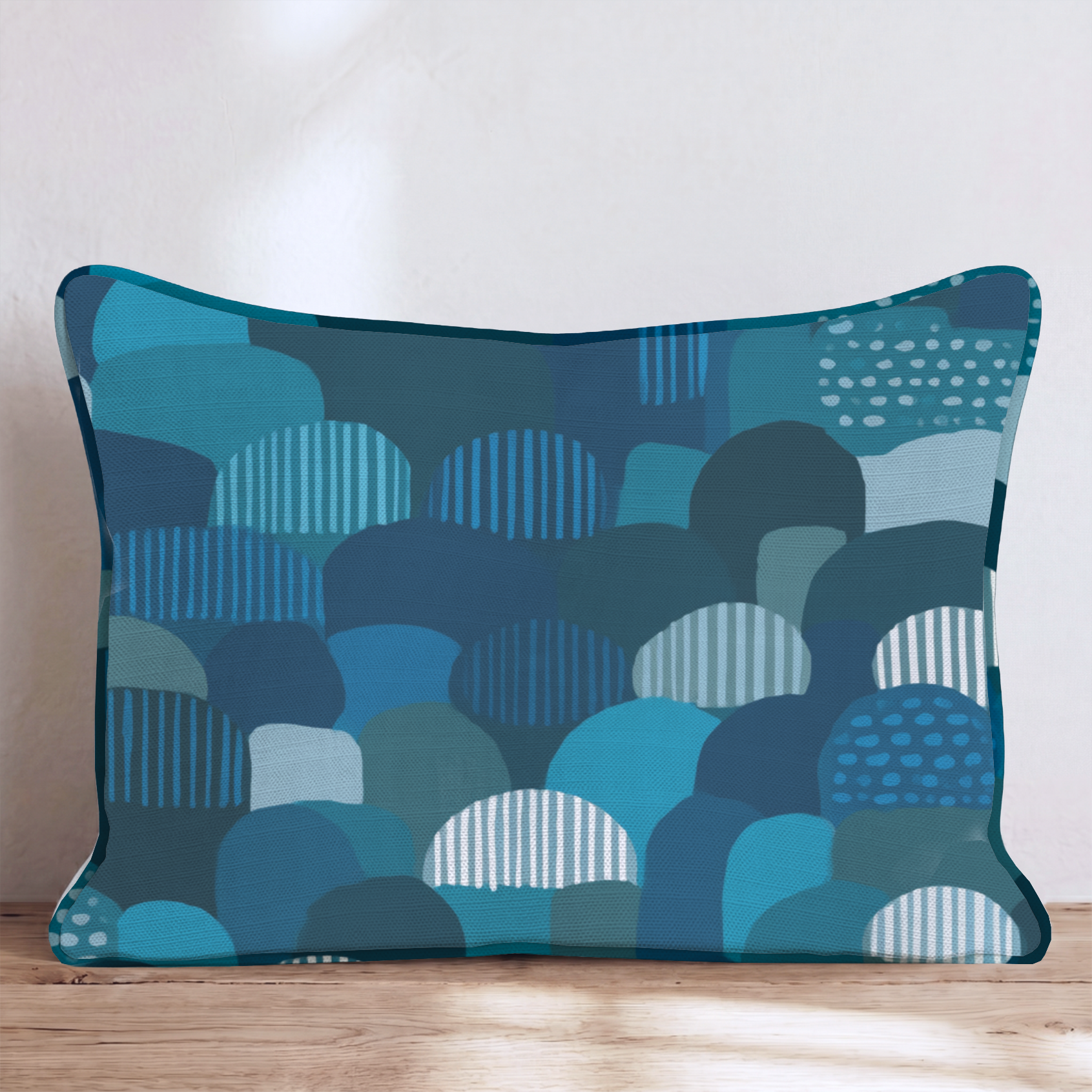Cobalt Edge Two Throw Pillow — Lumbar 14x20 Piping