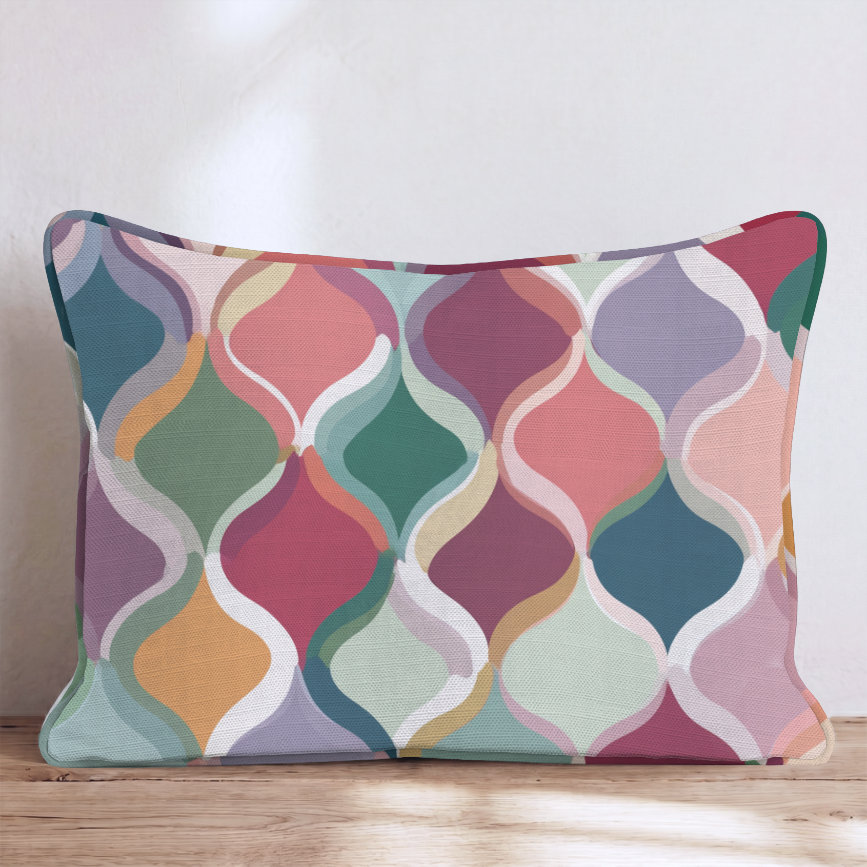 Kaleidoscope Block Three Throw Pillow — Lumbar 14x20 Piping