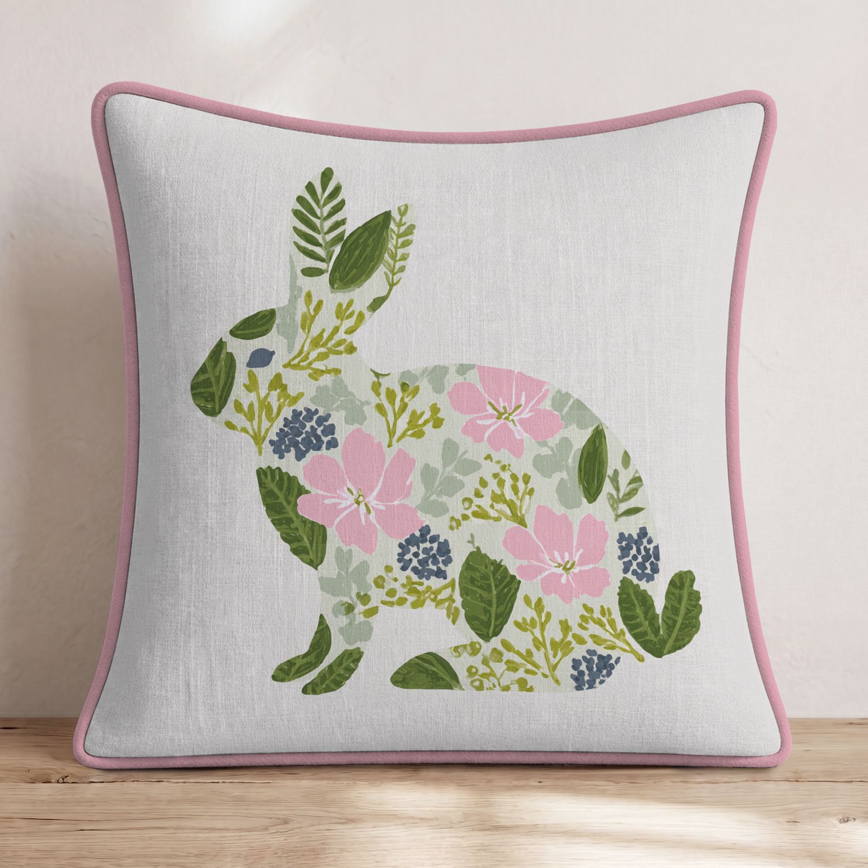 Botanical Bunny Throw Pillow — Piping