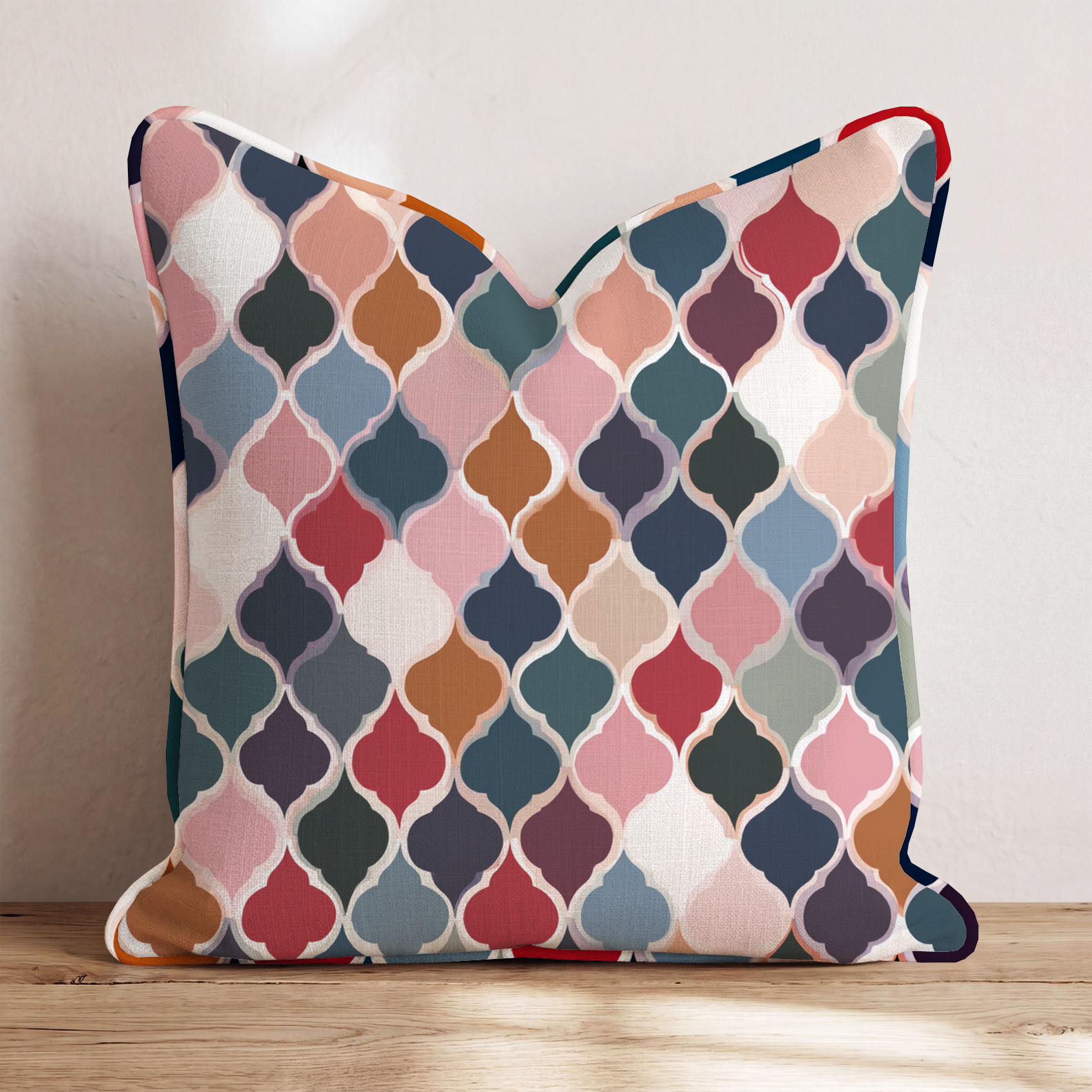 Kaleidoscope Block Four Throw Pillow — Chopped 24x24 Piping