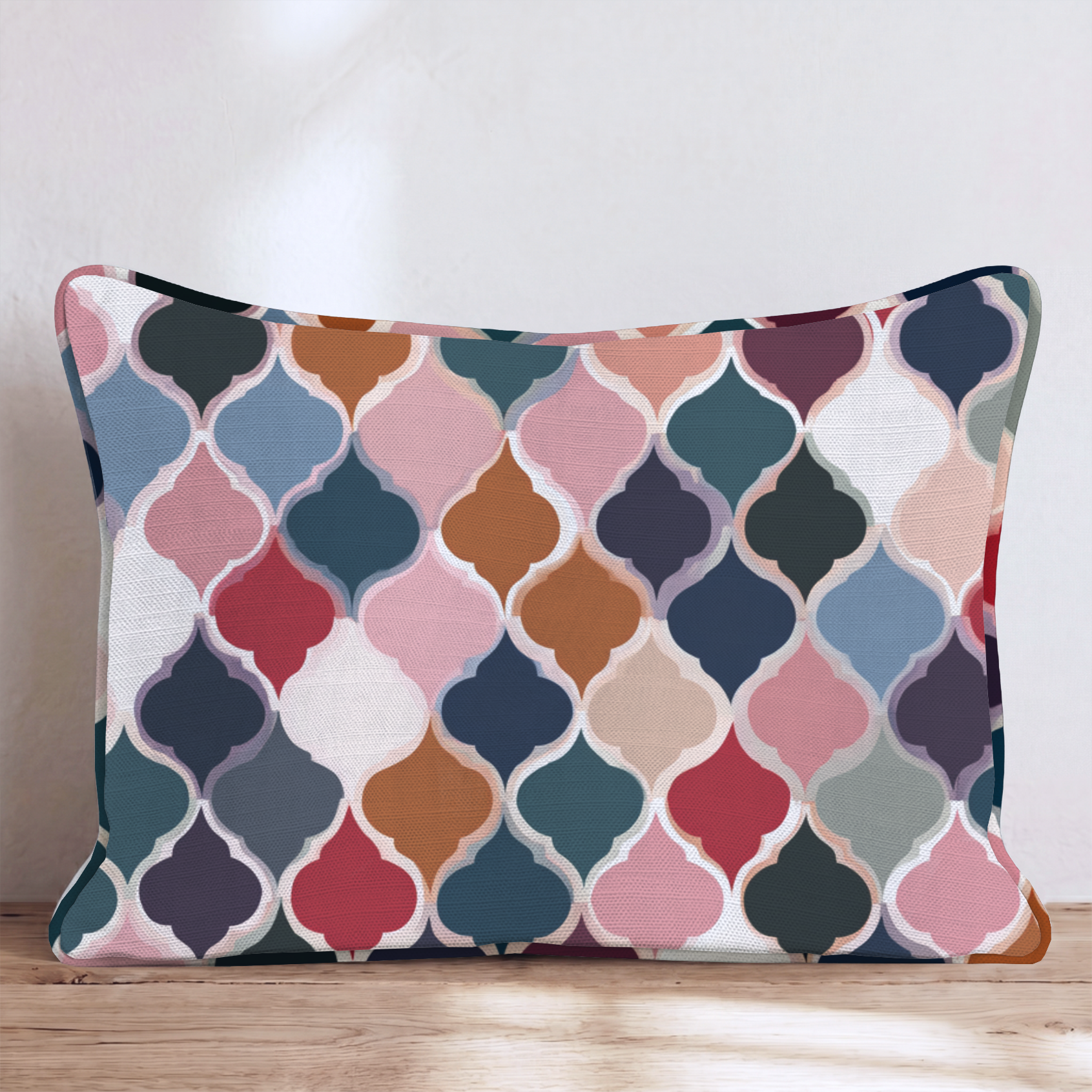 Kaleidoscope Block Four Throw Pillow — Lumbar 14x20 Piping