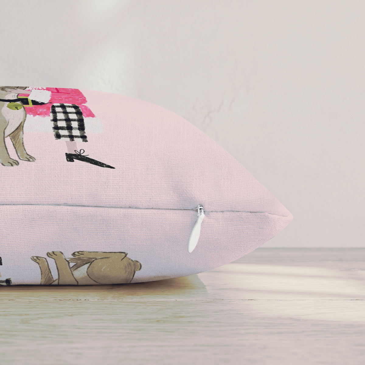 French Bulldog Christmas Embrace Throw Pillow — Pillow Edge Zipper | hh:zipper:colorfix-20261006
