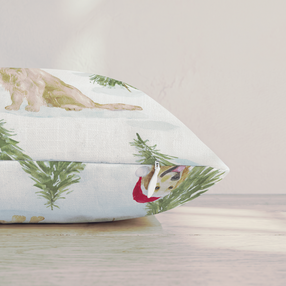 Snowy Pine Golden Retriever Throw Pillow — Pillow Edge Zipper | hh:zipper:colorfix-20261006