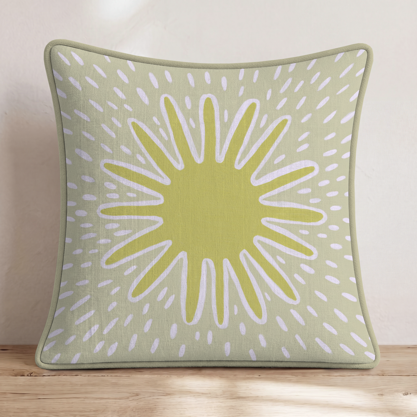 Mr. Golden Sun Throw Pillow — Piping