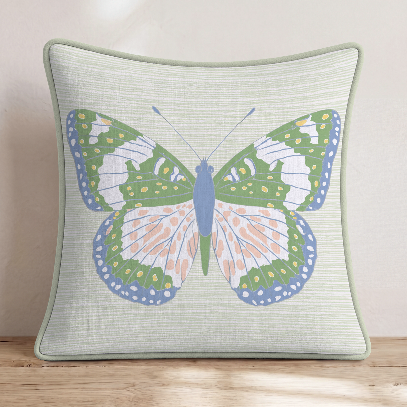 Butterfly Fly Throw Pillow — Piping