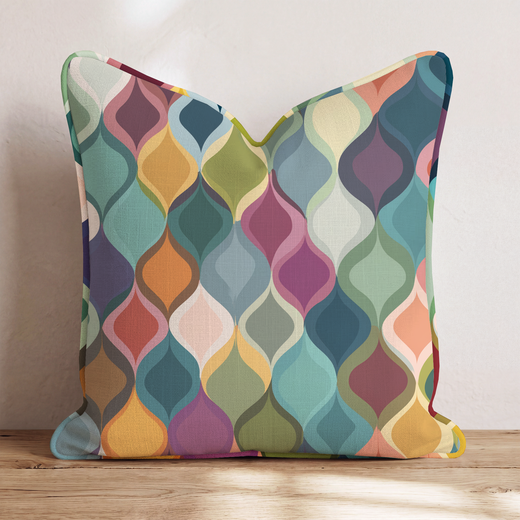 Kaleidoscope Block One Throw Pillow — Chopped 24x24 Piping