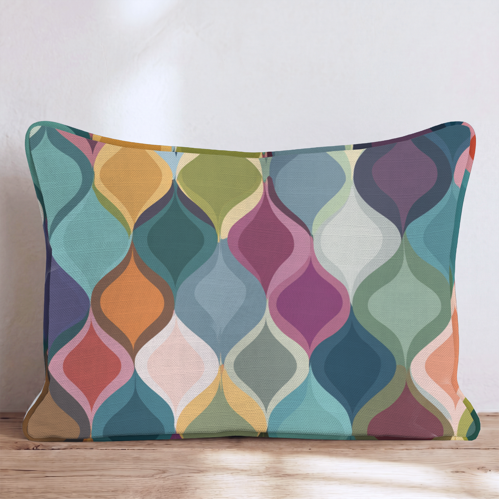 Kaleidoscope Block One Throw Pillow — Lumbar 14x20 Piping