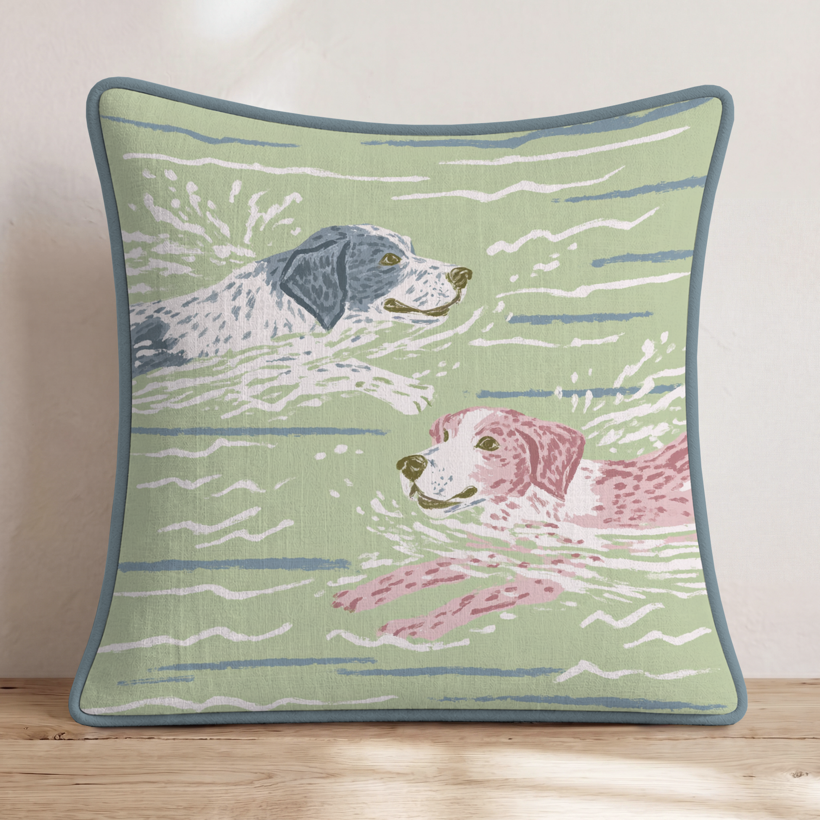 Swimming Buddies Throw Pillow — Piping