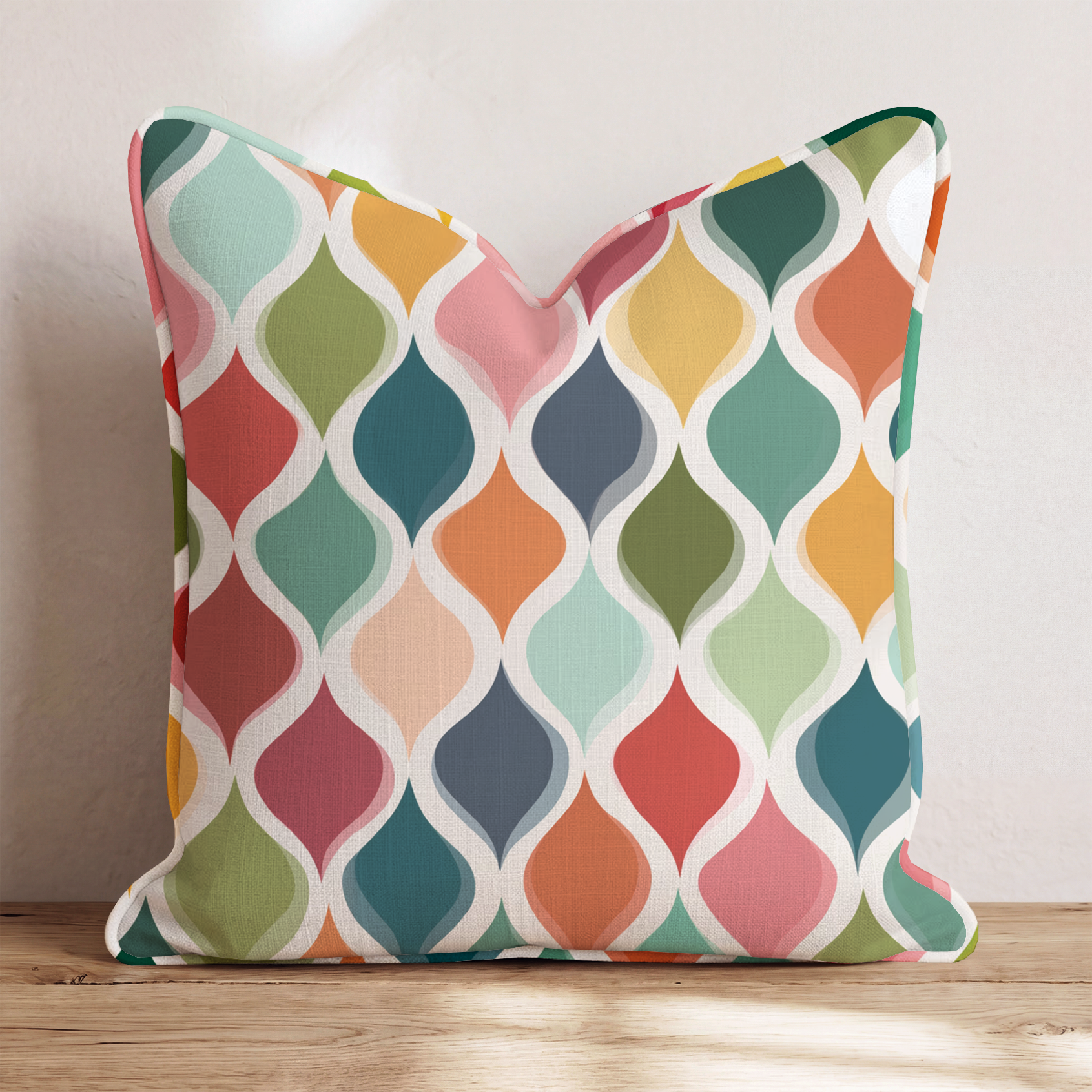 Kaleidoscope Block Two Throw Pillow — Chopped 24x24 Piping