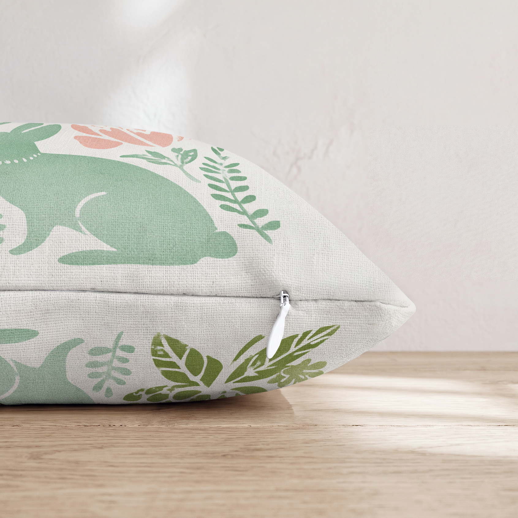 Rabbit Garden Throw Pillow — Pillow Edge Zipper