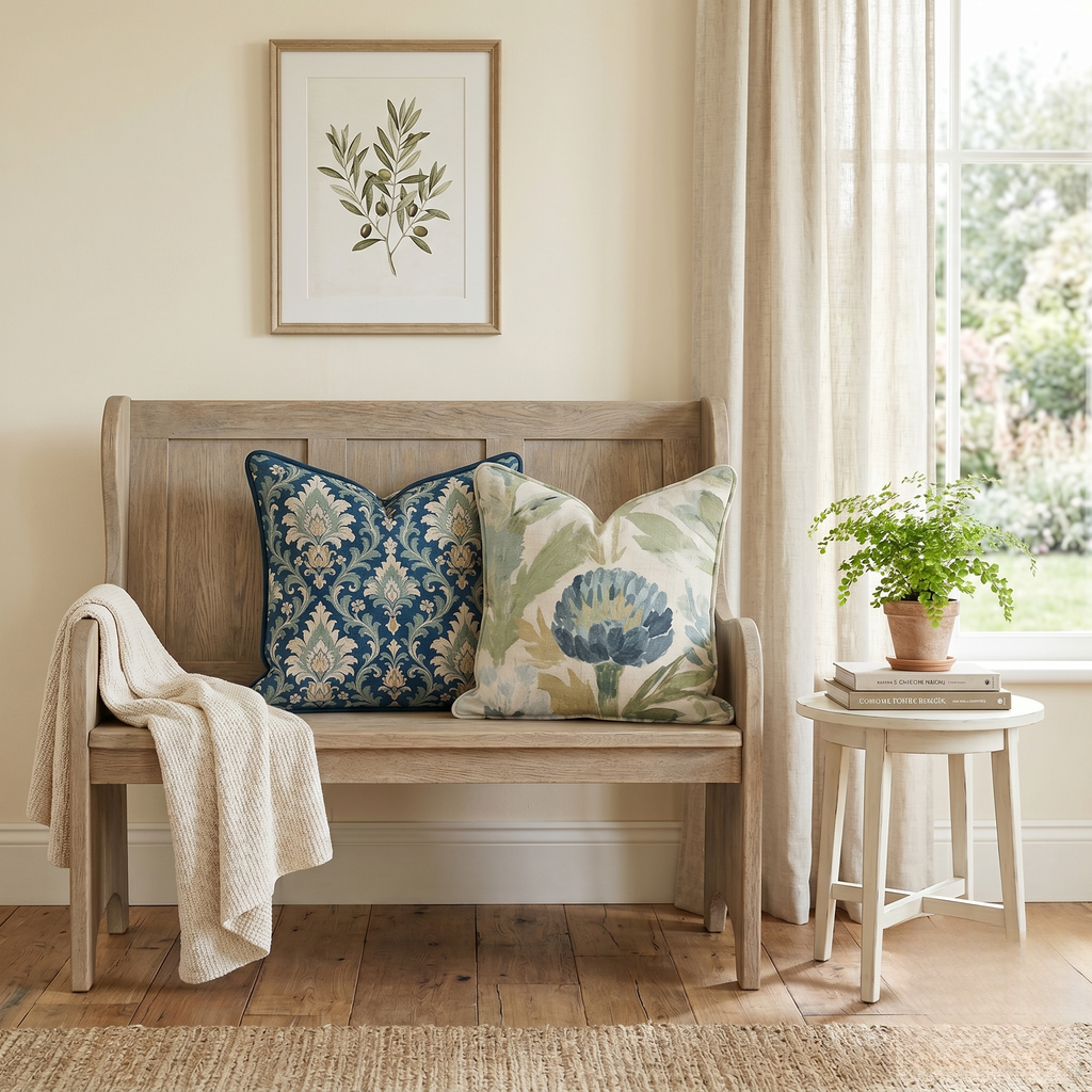Blue Garden Thistle Throw Pillow