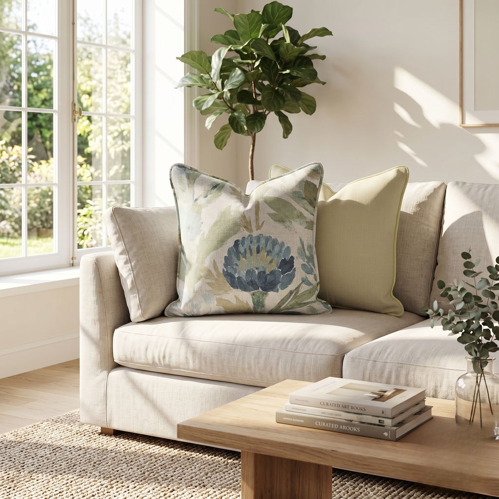 Blue Garden Thistle Throw Pillow