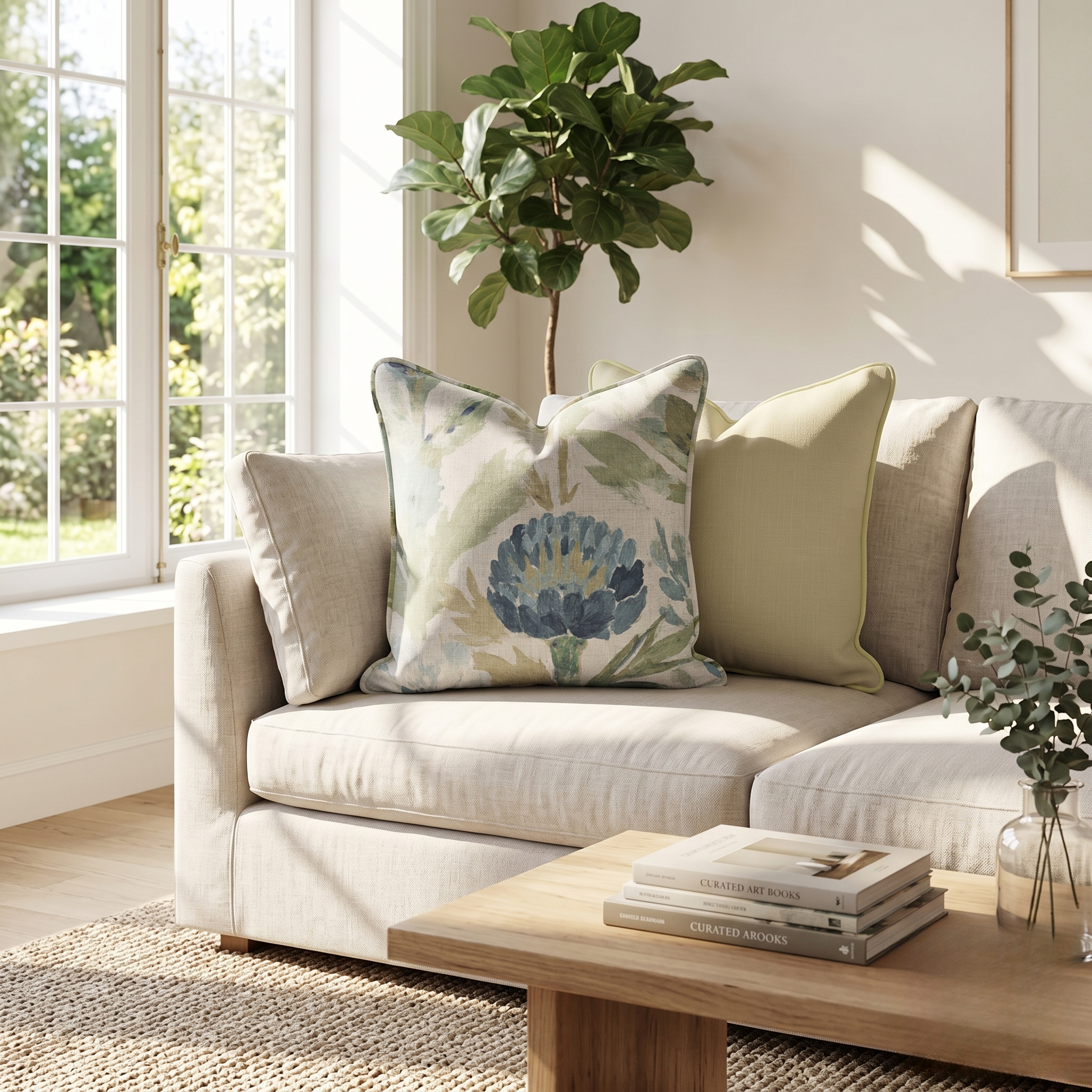 Blue Garden Thistle Throw Pillow