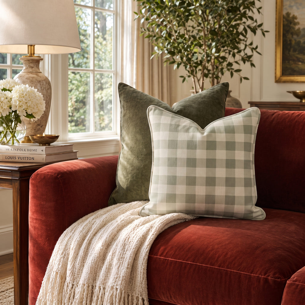 Linen Gingham Throw Pillow