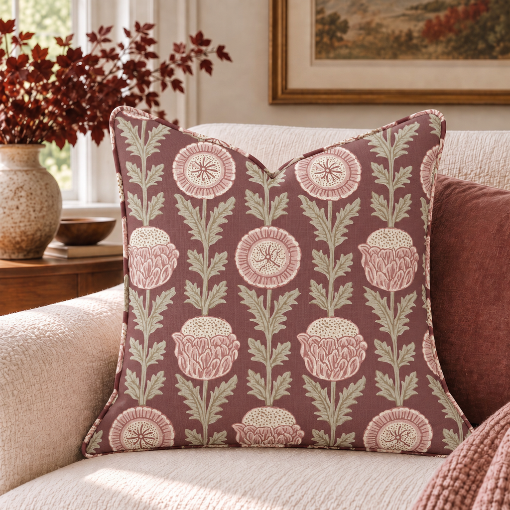 Poppy Claret Throw Pillow