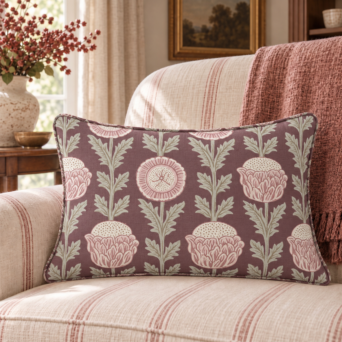 Poppy Claret Throw Pillow