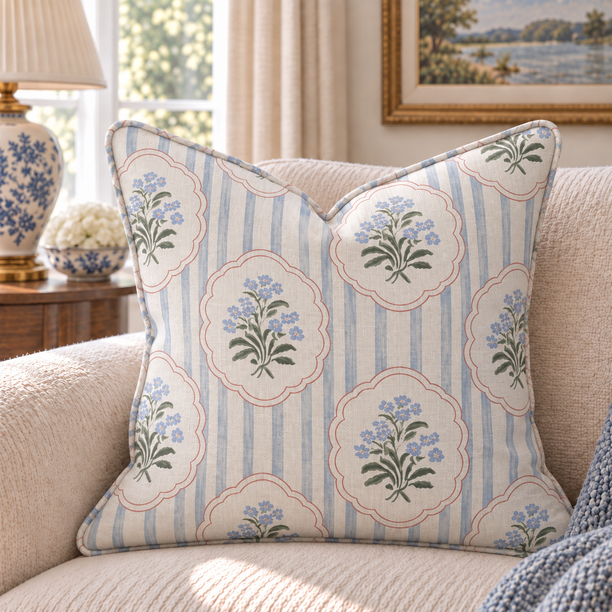 Posy Cornflower Throw Pillow