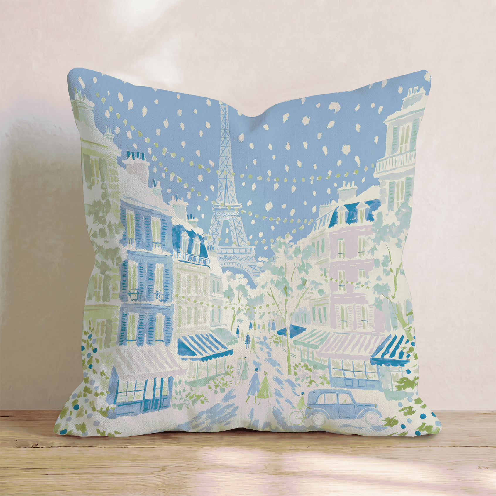 A Stroll In Paris Christmas Throw Pillow - Hillcroft Home