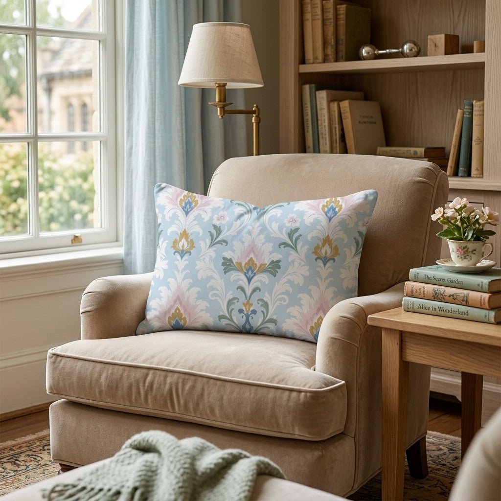 Abby Damask Throw Pillow - Hillcroft Home
